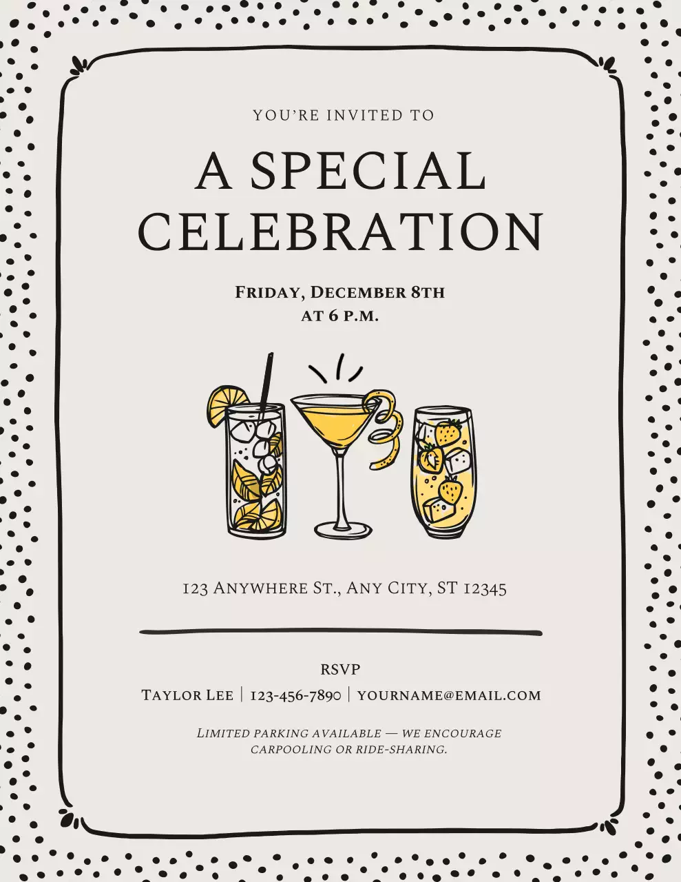 Black and Beige Illustrated Celebration Invitation