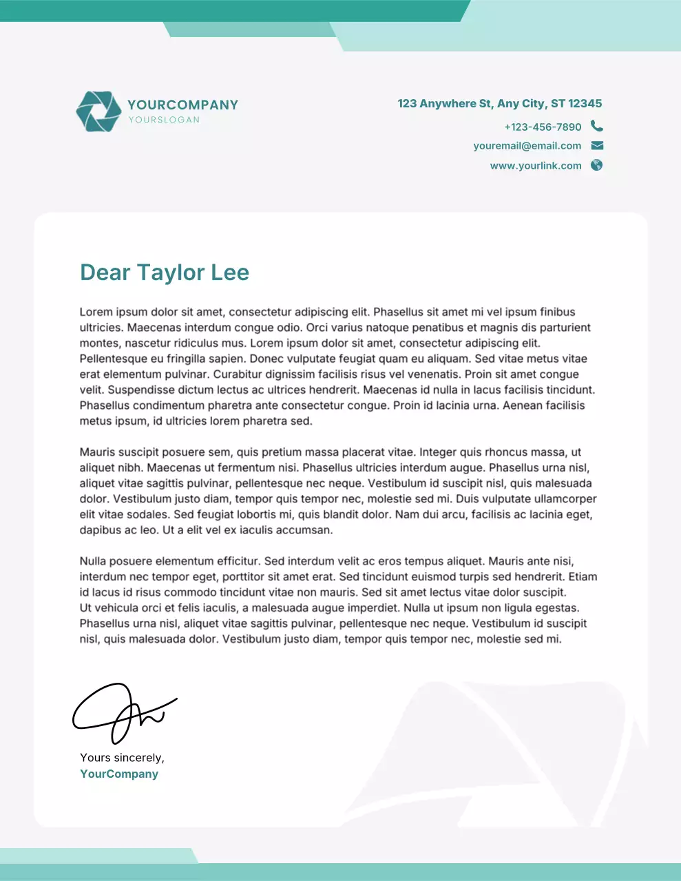 청록색 전문 비즈니스 편지지