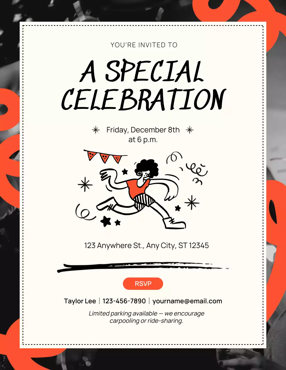 Orange and Black Modern Celebration Invitation