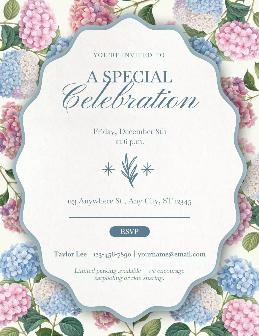 Blue Floral Celebration Invitation