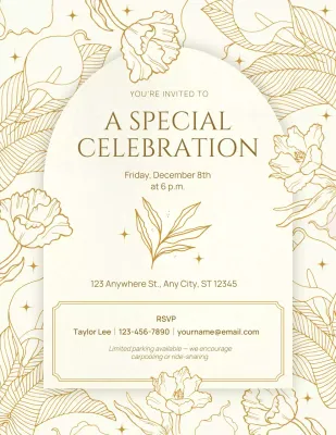 Gold and Beige Floral Celebration Invitation
