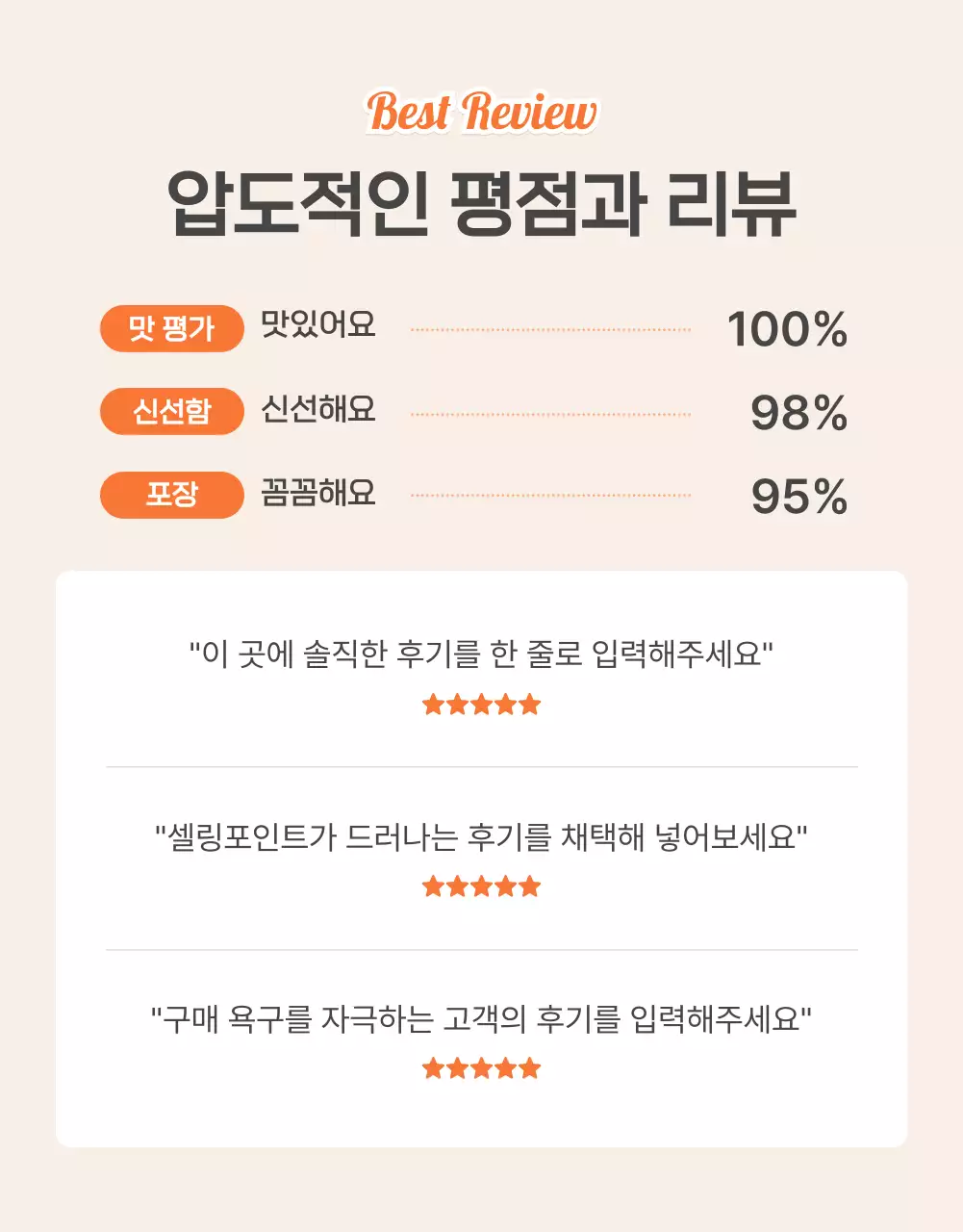 주황과 아이보리의 기본적인 밀키트 식품 리뷰 및 이벤트 홍보