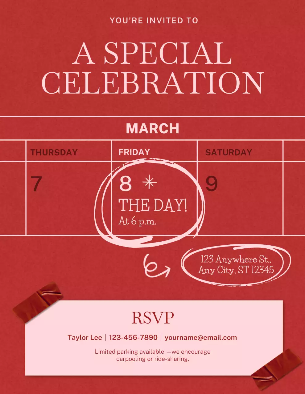 Red and Pink Doodle Celebration Invitation