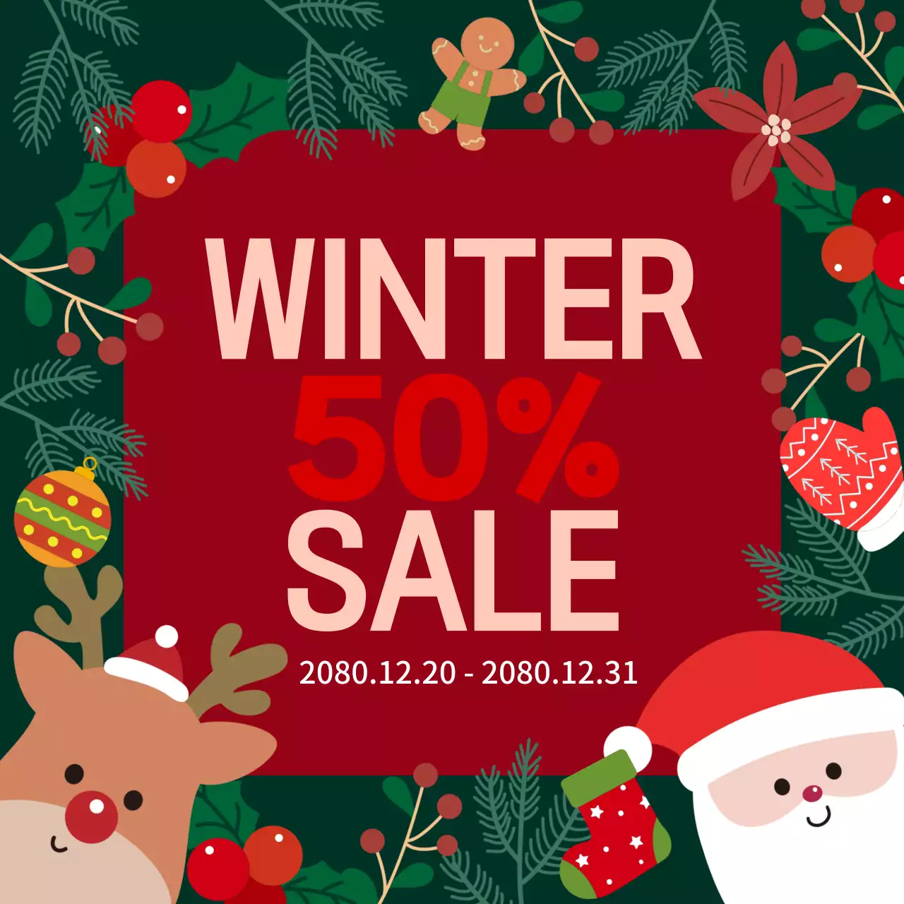 빨강 빈티지 겨울 할인 행사