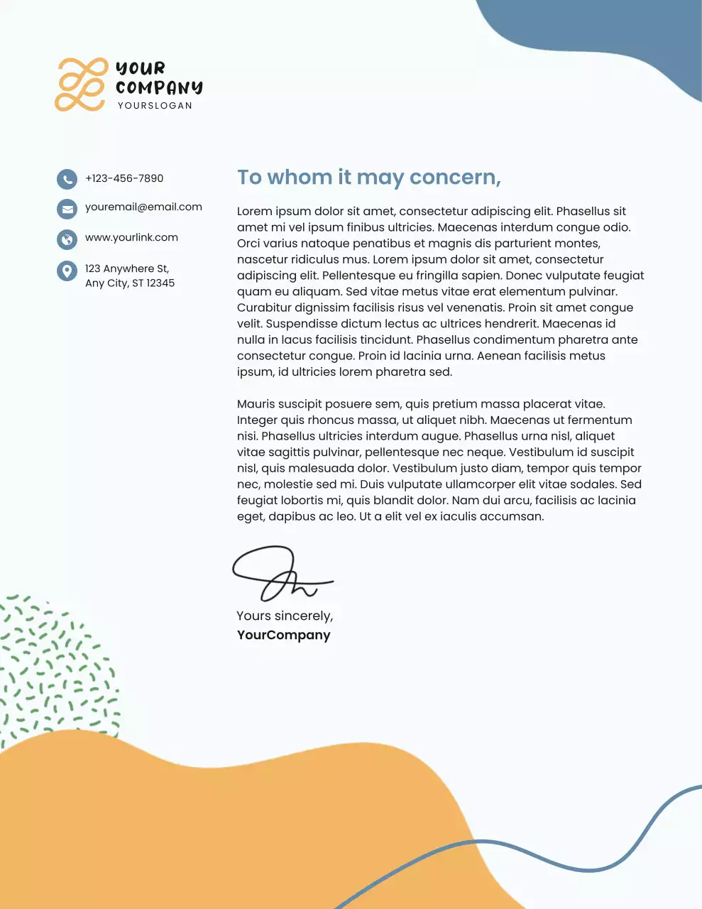 파란색 모던 비즈니스 편지지