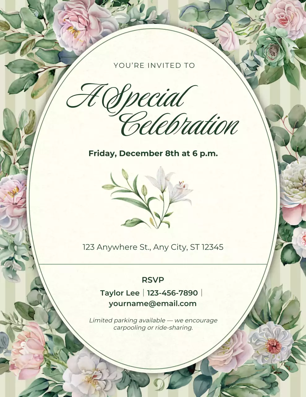 Green and Beige Floral Celebration Invitation