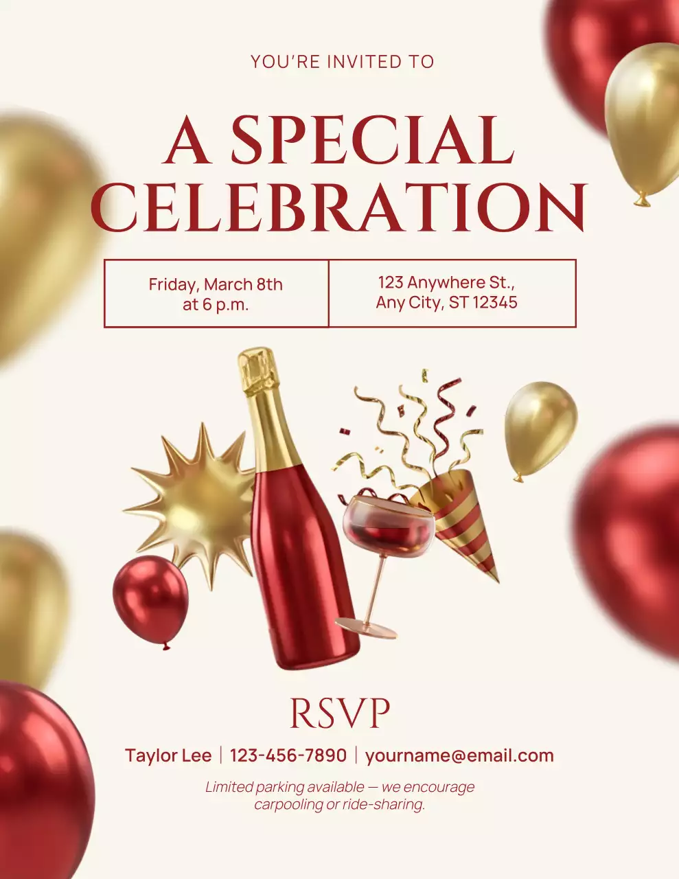 Red and Beige Modern Celebration Invitation