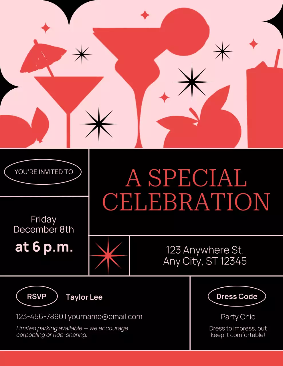 Black and Pink Retro Celebration Invitation