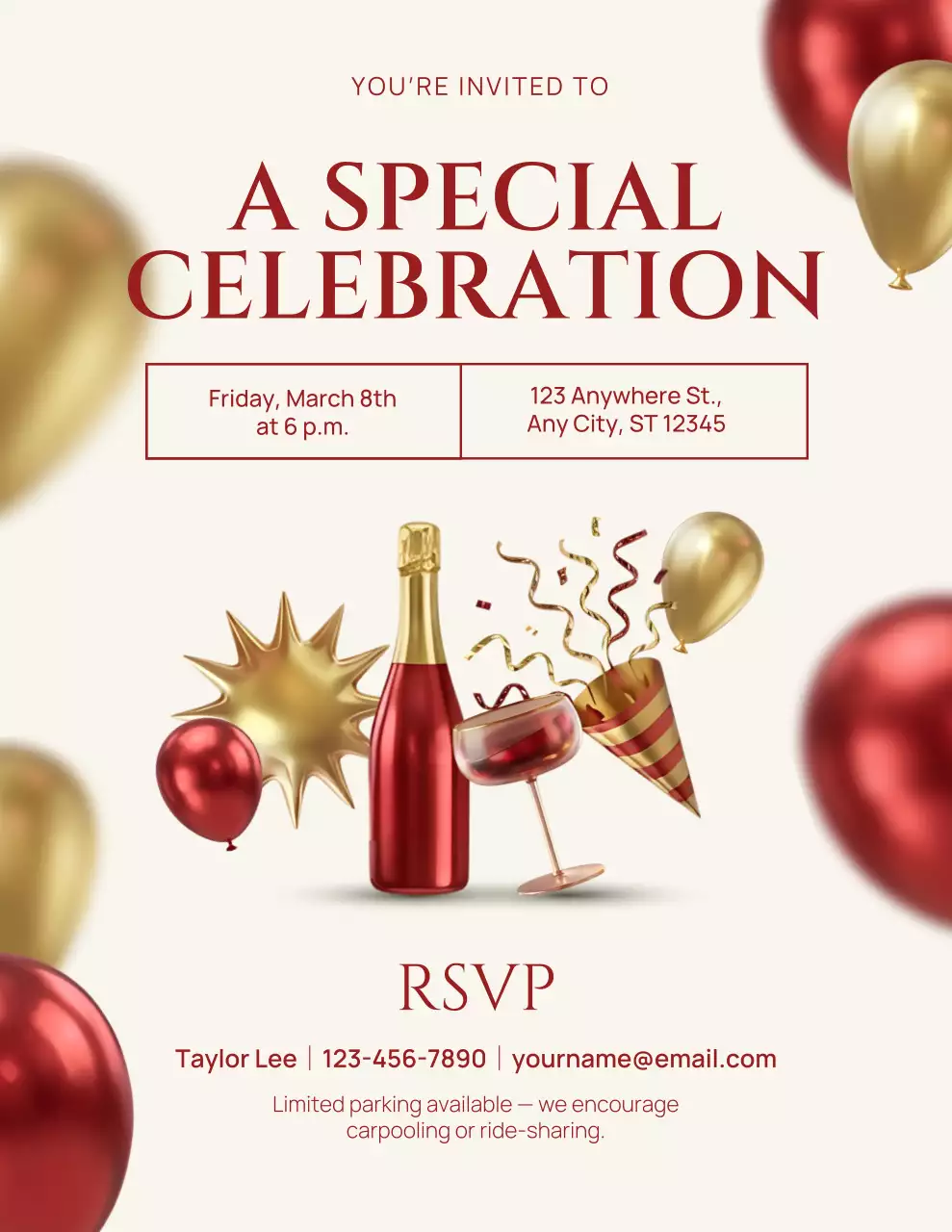 Red and Beige Modern Celebration Invitation