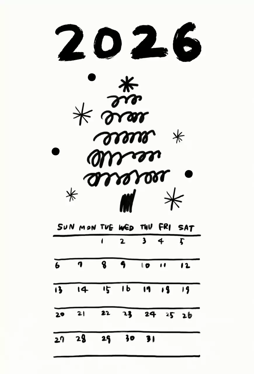 흑백 심플 달력 캘린더