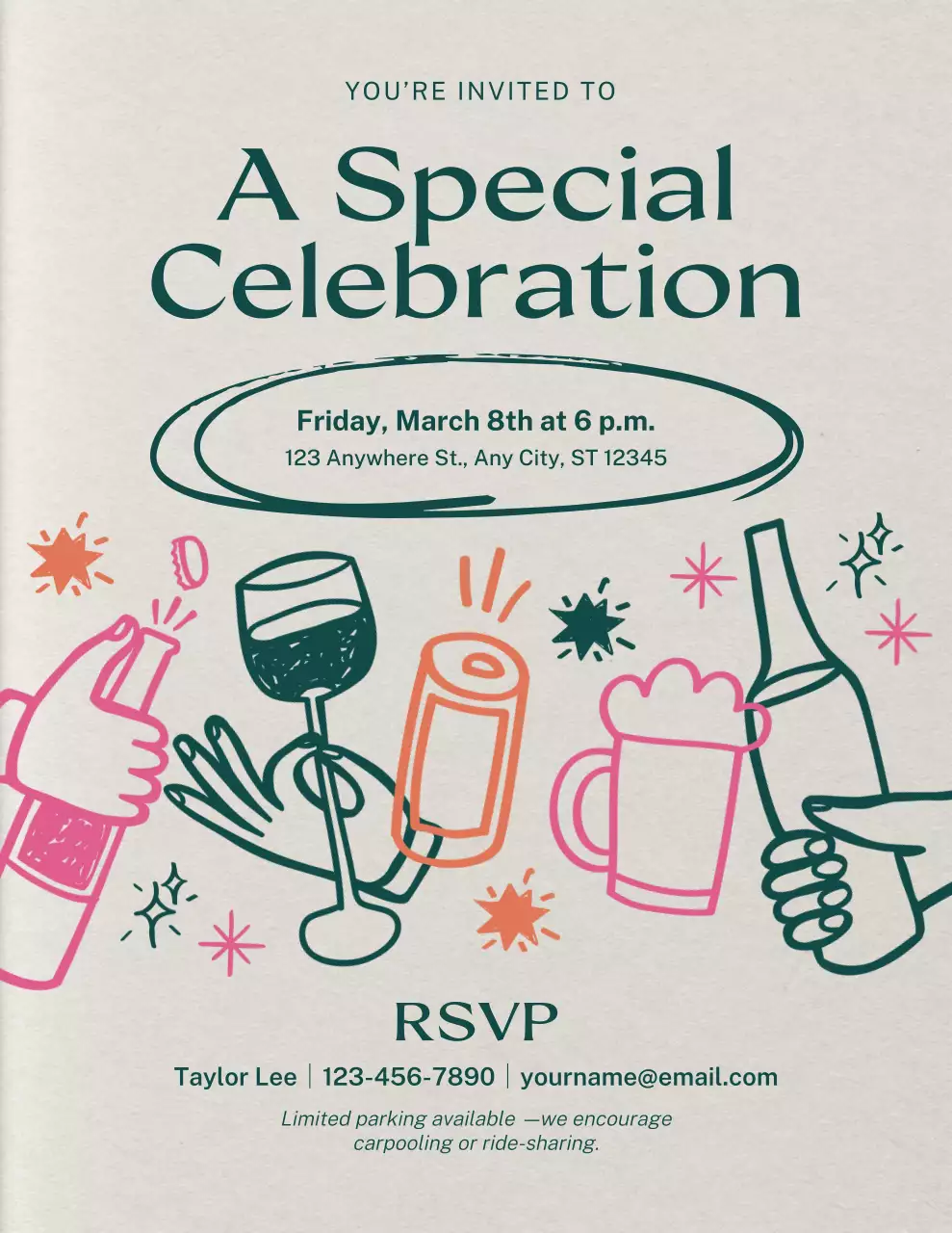 Beige and Green Modern Celebration Invitation