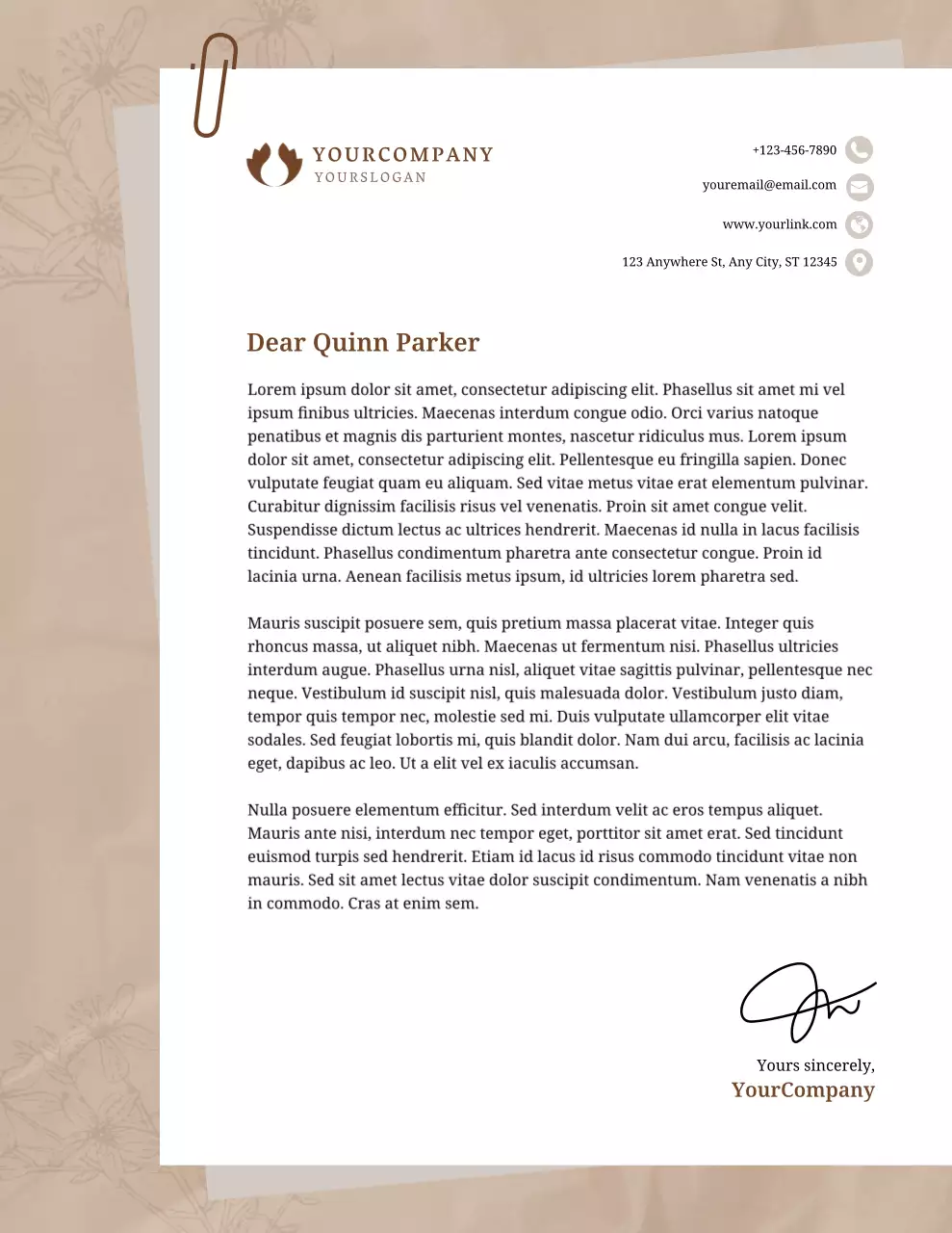 베이지색 전문 비즈니스 편지지