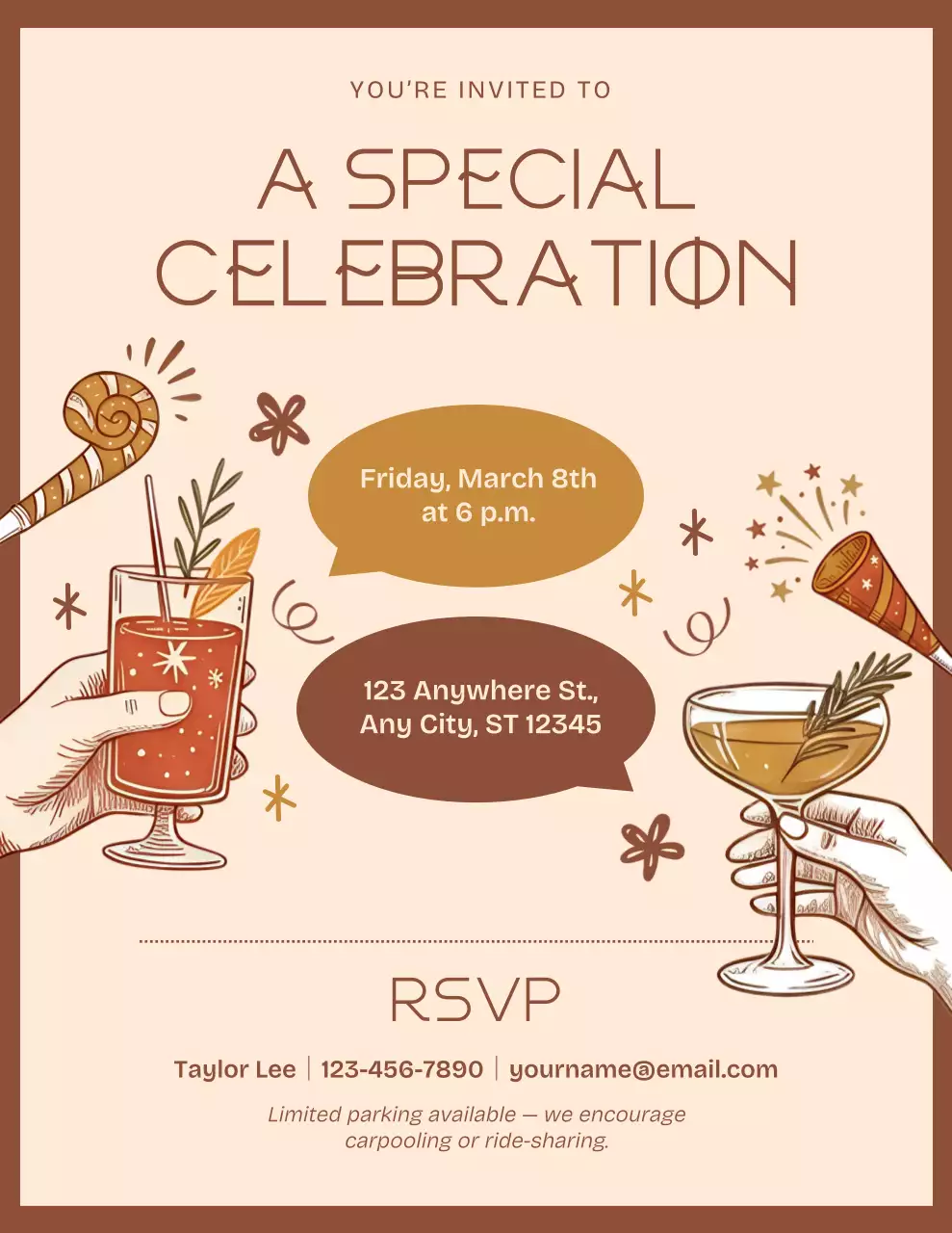 Brwon and Beige Illustrated Celebration Invitation