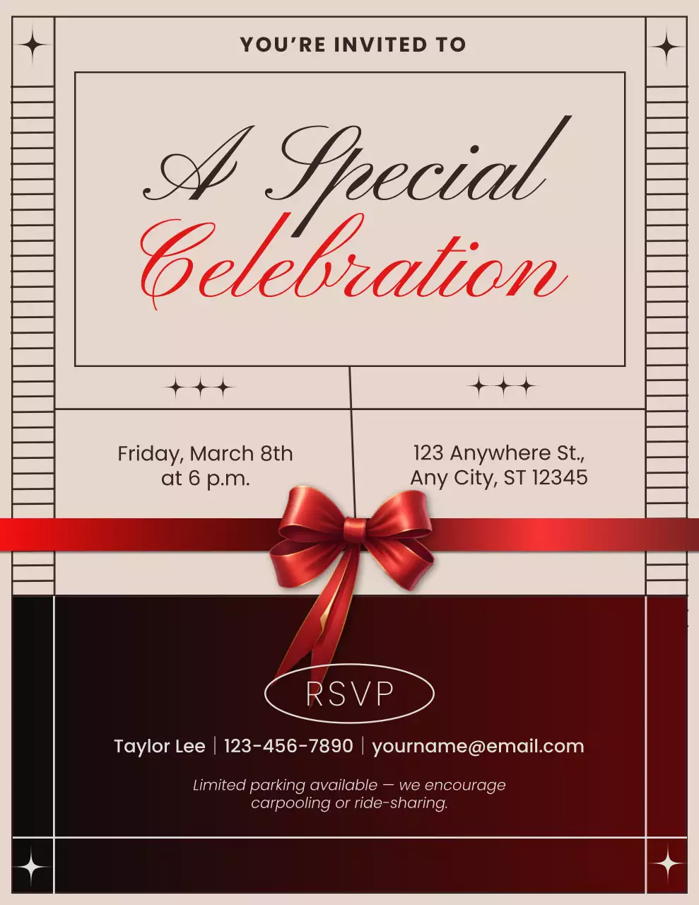 Red and Beige Elegant Celebration Invitation