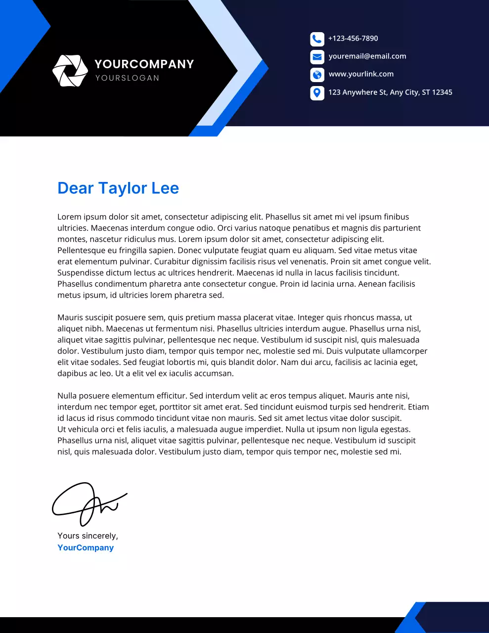 파란색 모던 비즈니스 편지지