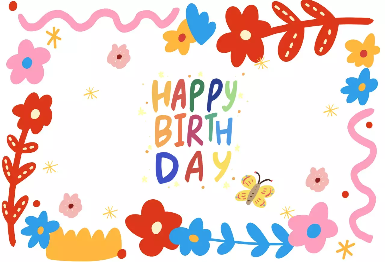 꽃무늬 생일 축하 엽서