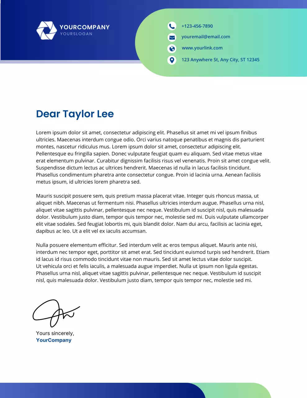 파란색 전문 비즈니스 편지지