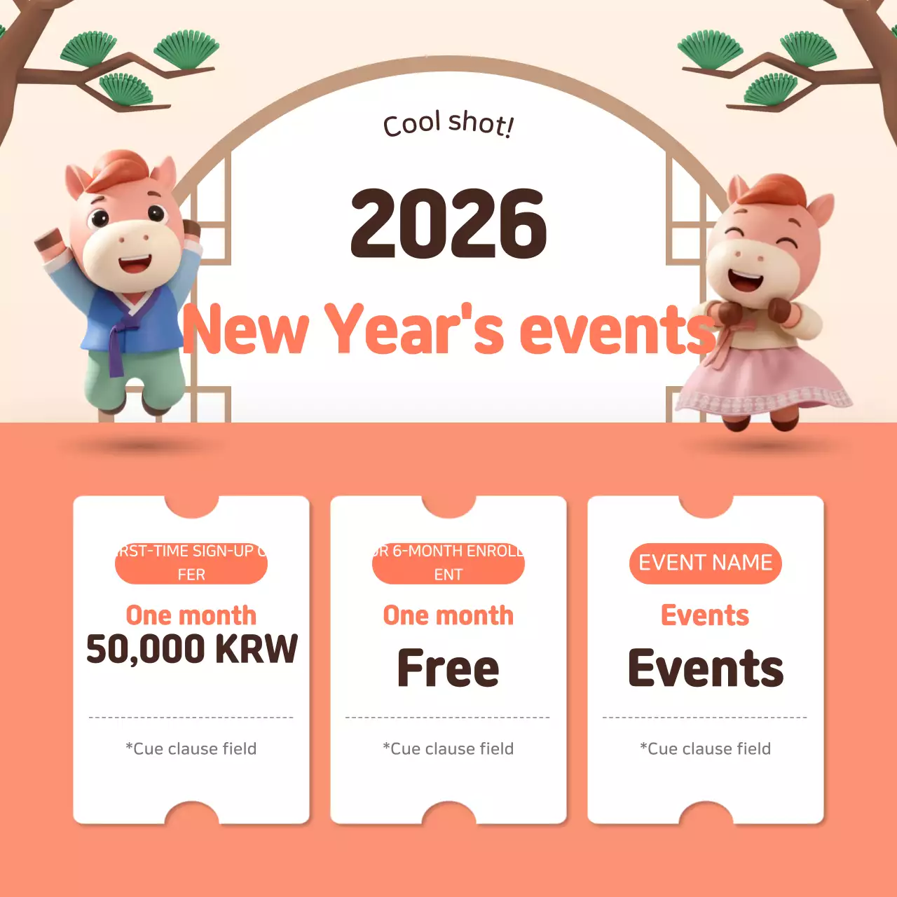 Saudações tradicionais de Ano Novo em tons de bege.