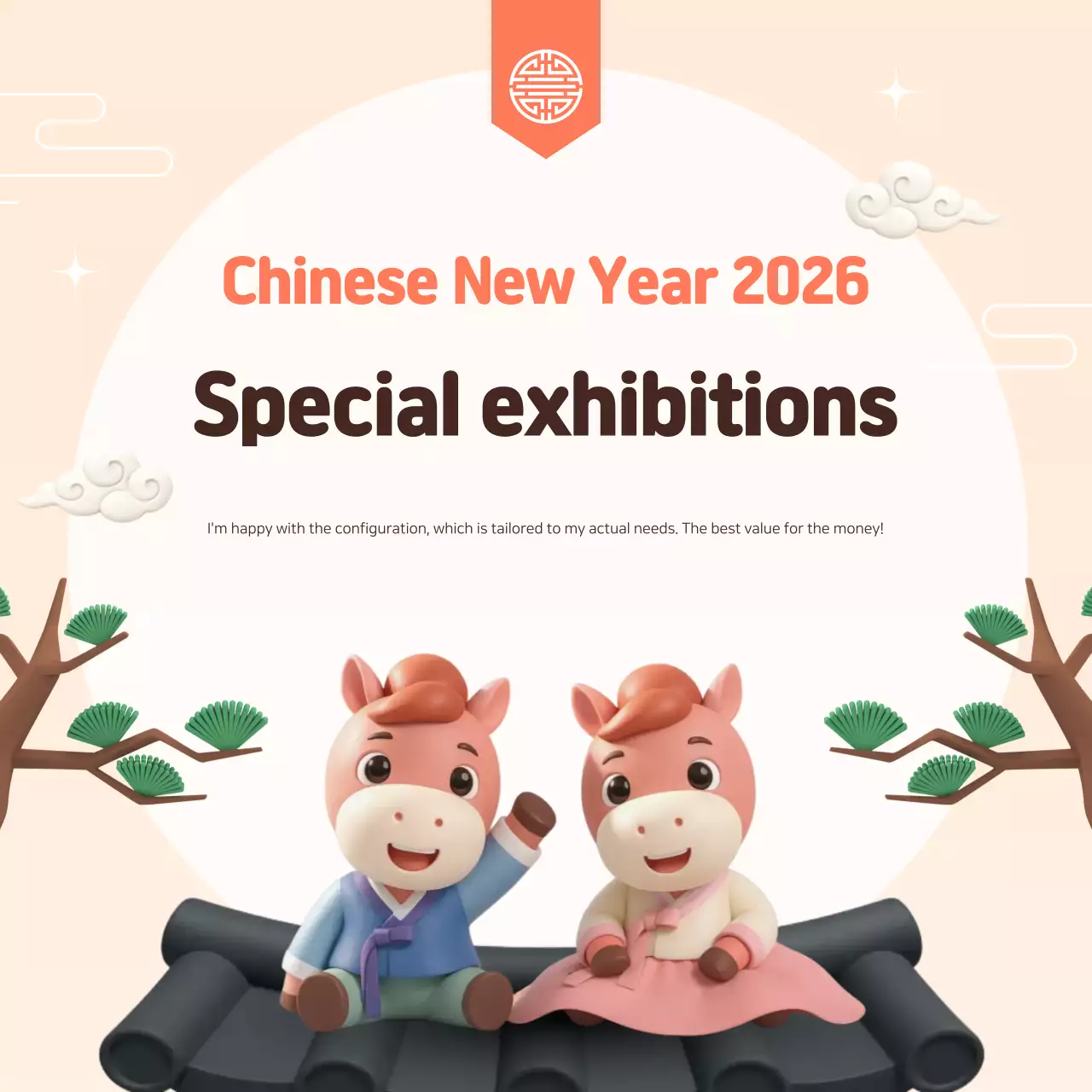 Saudações tradicionais de Ano Novo em tons de bege.