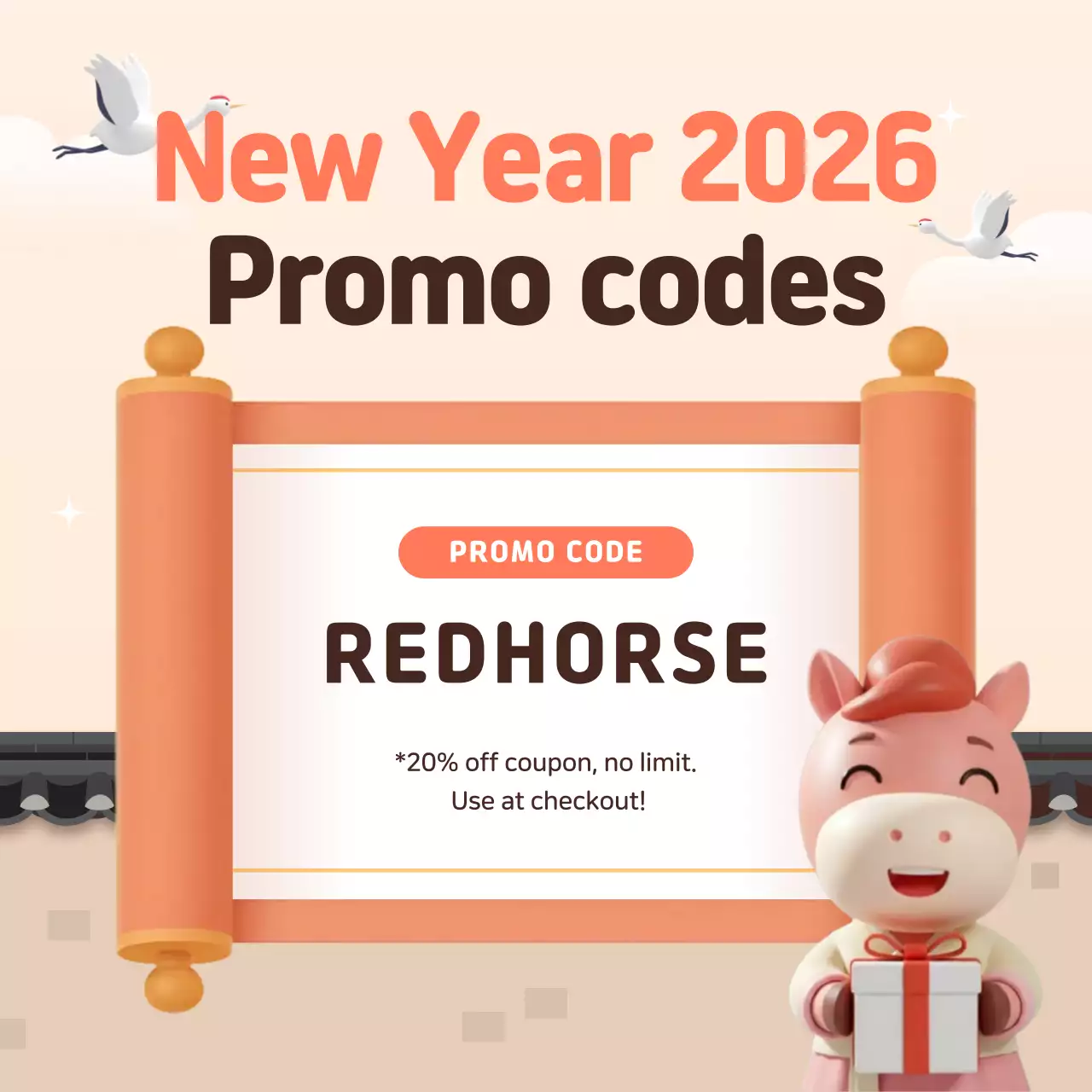 Saudações tradicionais de Ano Novo em tons de bege.