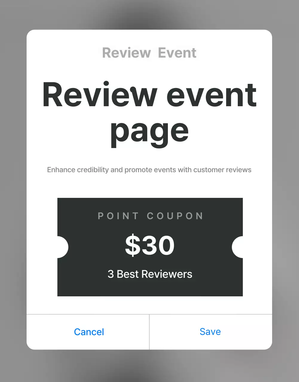 Promote reviews and photo events and review pages for a trendy fashion mall in gray and light blue.