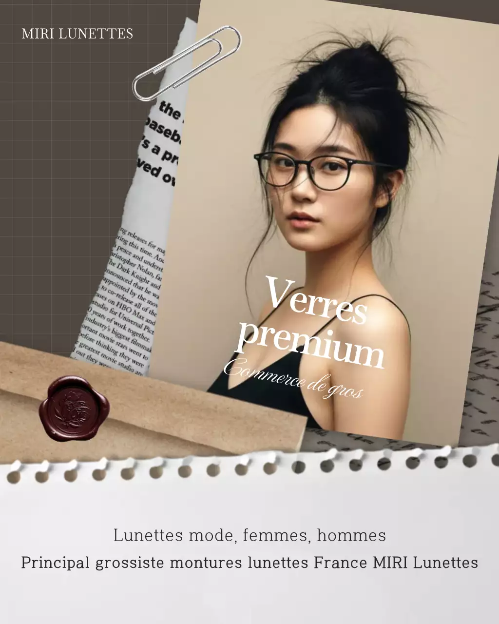Publicité pour des lunettes modernes beiges