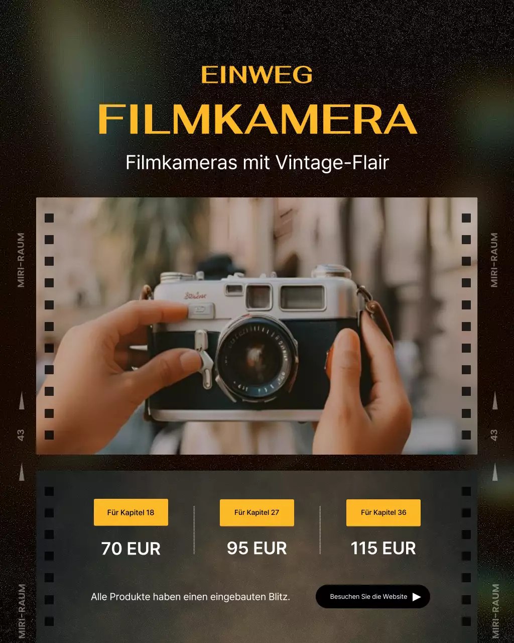 Werbung für eine braune Vintage-Einwegkamera