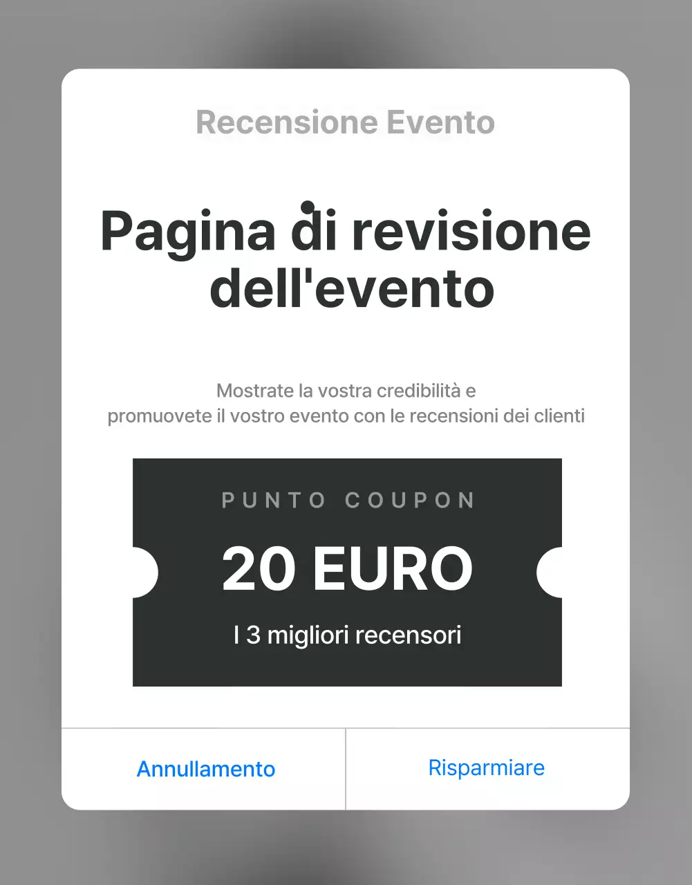 Promuovete recensioni e foto di eventi e pagine di recensioni in un centro commerciale alla moda di tendenza in grigio e azzurro.