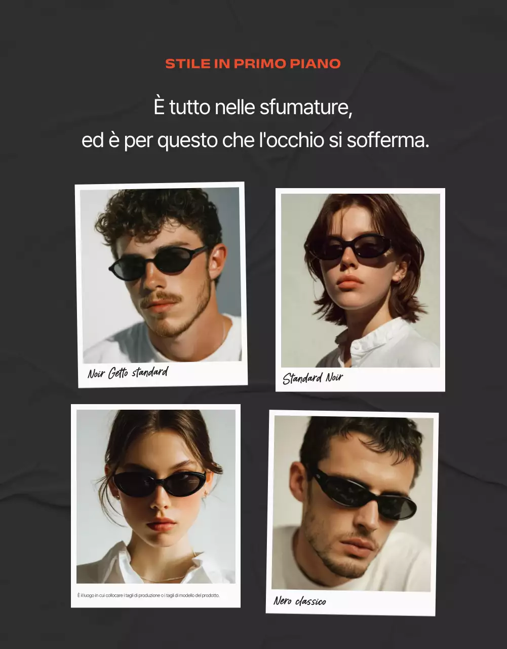 Pubblicità di occhiali moderni grigi