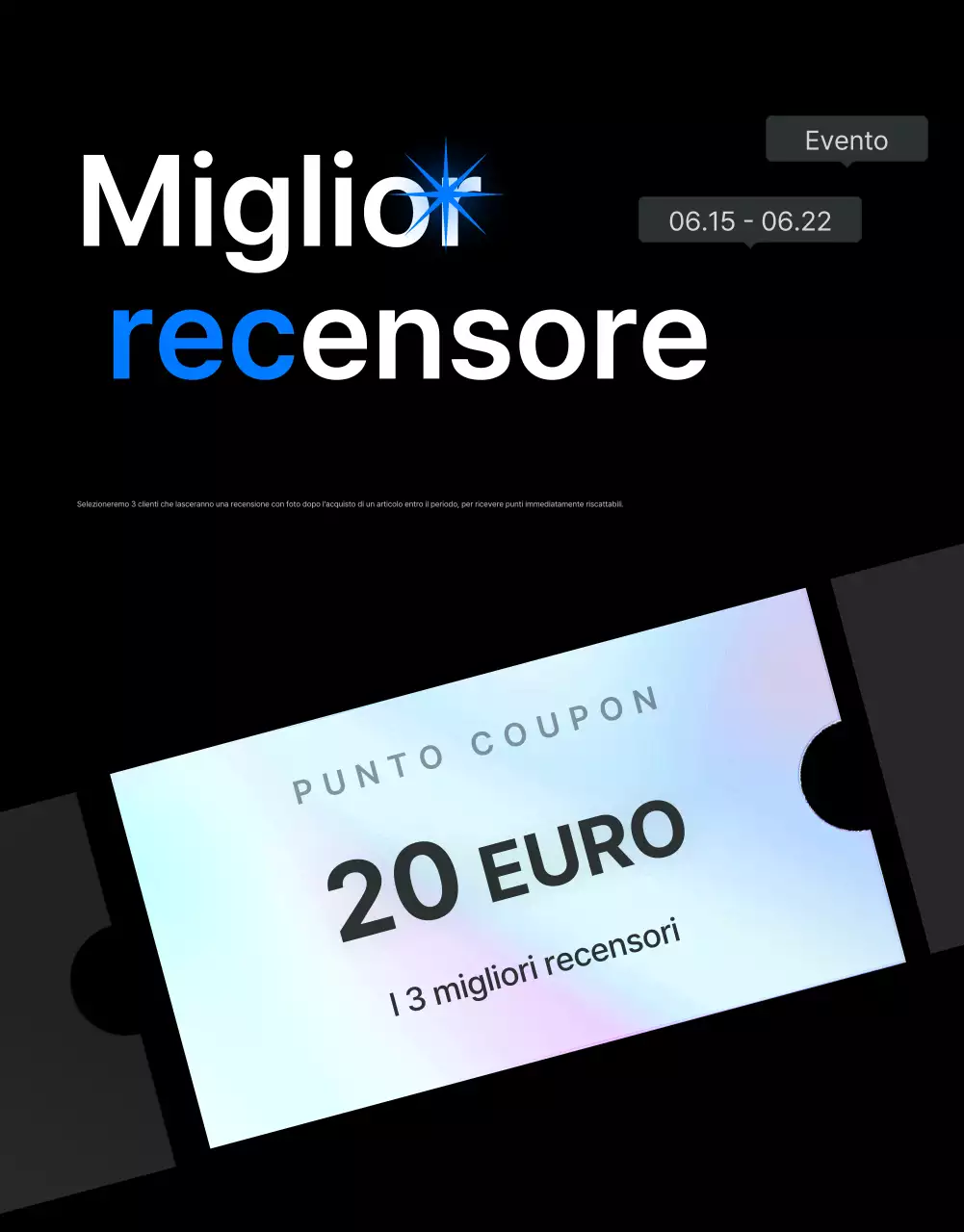 Promuovete recensioni e foto di eventi e pagine di recensioni in un centro commerciale alla moda di tendenza in grigio e azzurro.