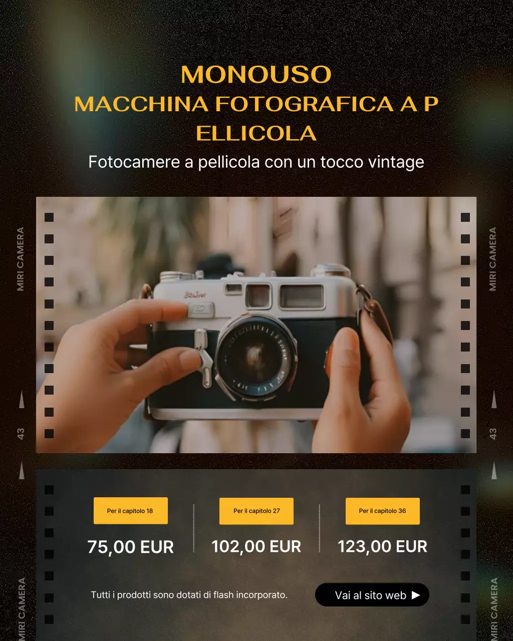 Pubblicità di una macchina fotografica usa e getta vintage marrone