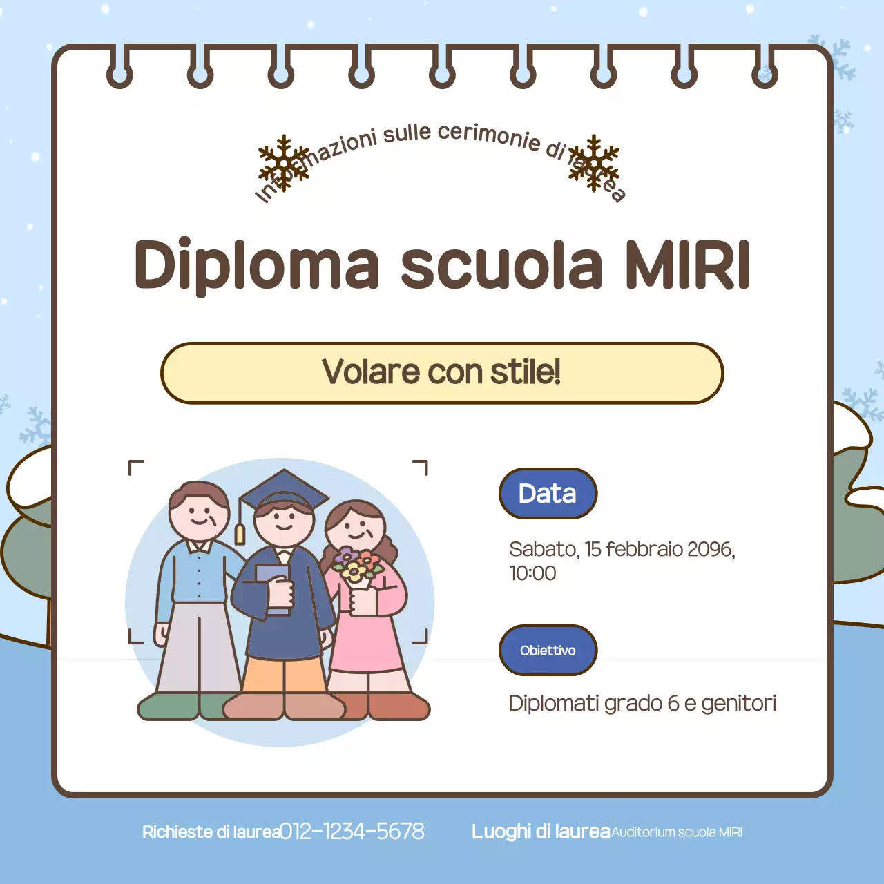 Guida alla cerimonia di laurea carina color azzurro cielo