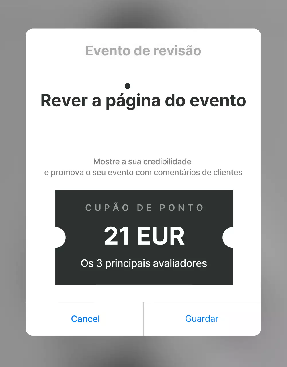 Promova críticas e eventos fotográficos e páginas de críticas num centro comercial moderno em cinzento e azul claro.