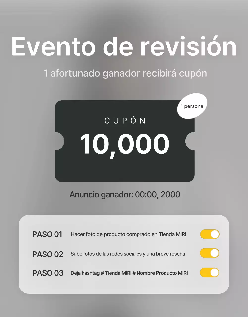 Promocione reseñas y eventos fotográficos y páginas de reseñas en un centro comercial de moda en gris y azul claro.