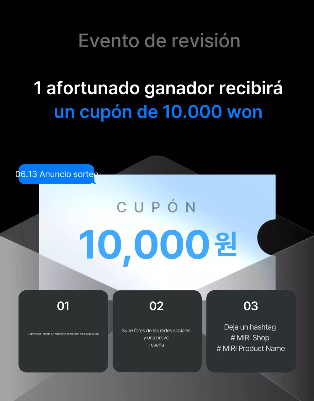 Promocione reseñas y eventos fotográficos y páginas de reseñas en un centro comercial de moda en gris y azul claro.