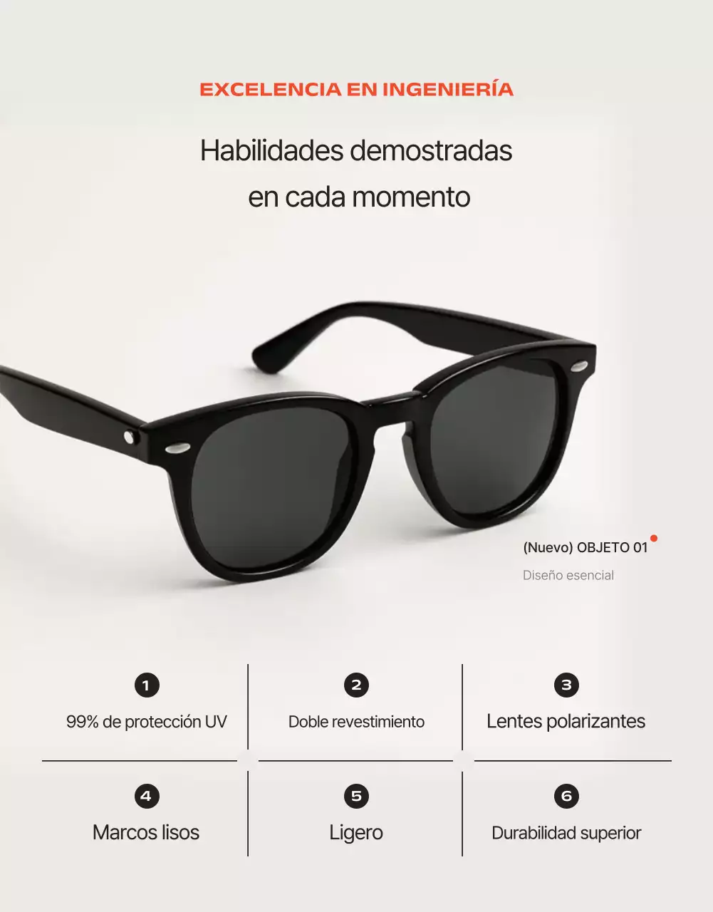 Anuncio de gafas modernas grises