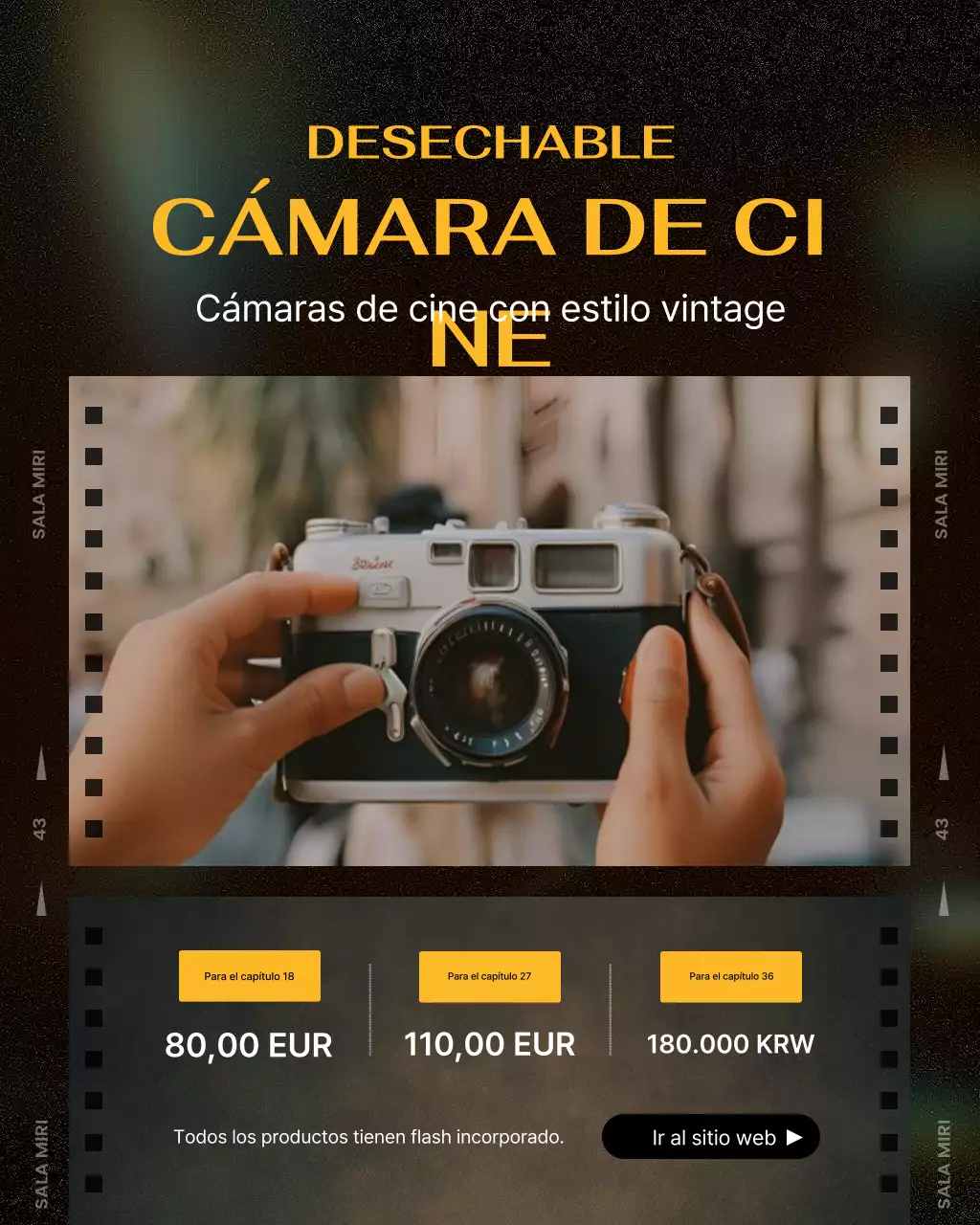 Anuncio de cámara de película desechable vintage marrón