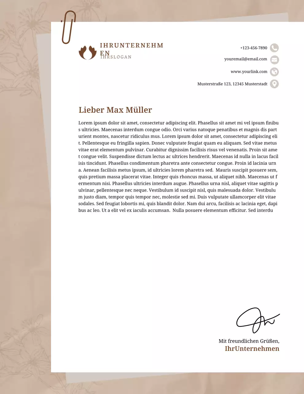 Beigefarbenes professionelles Geschäftsbriefpapier