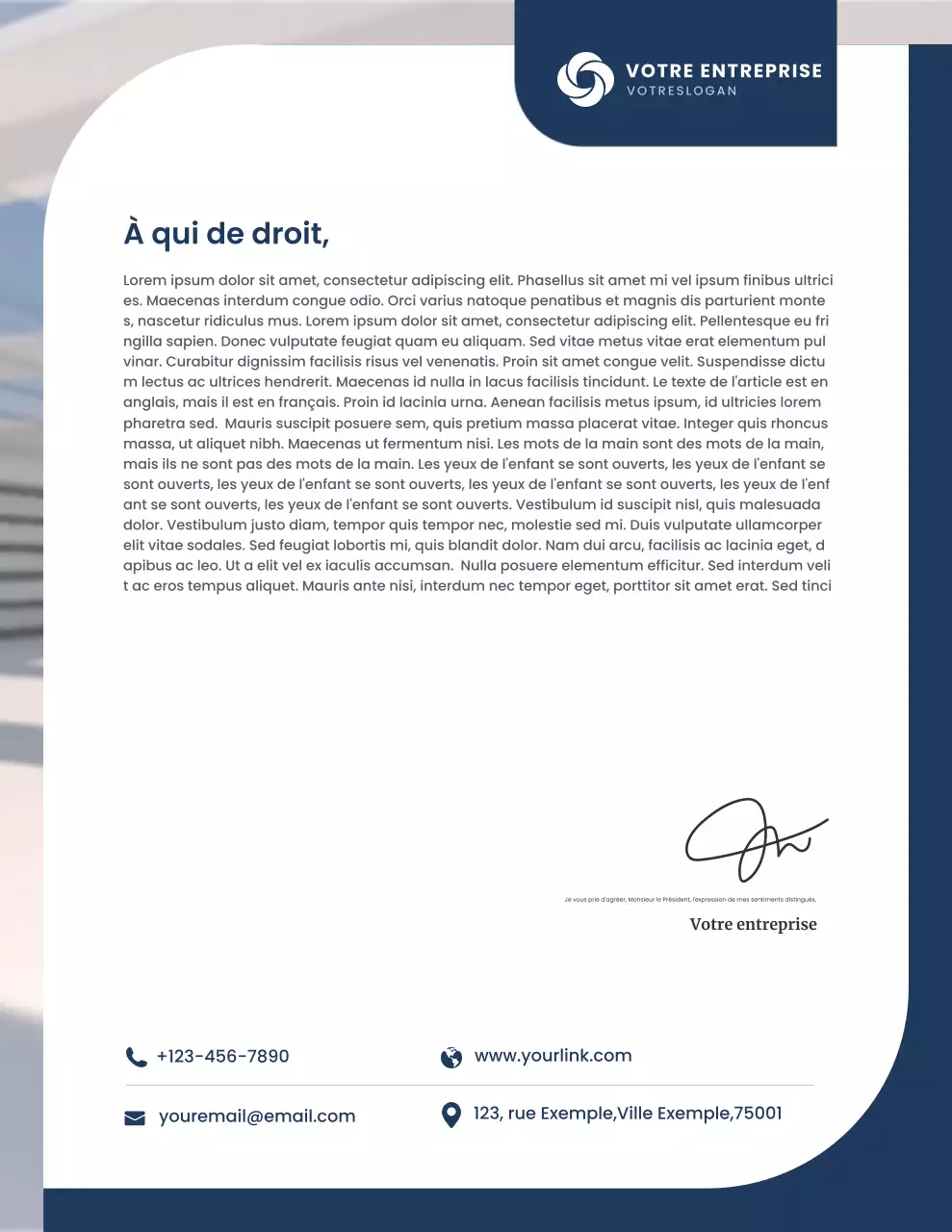 Papier à en-tête professionnel de la marine