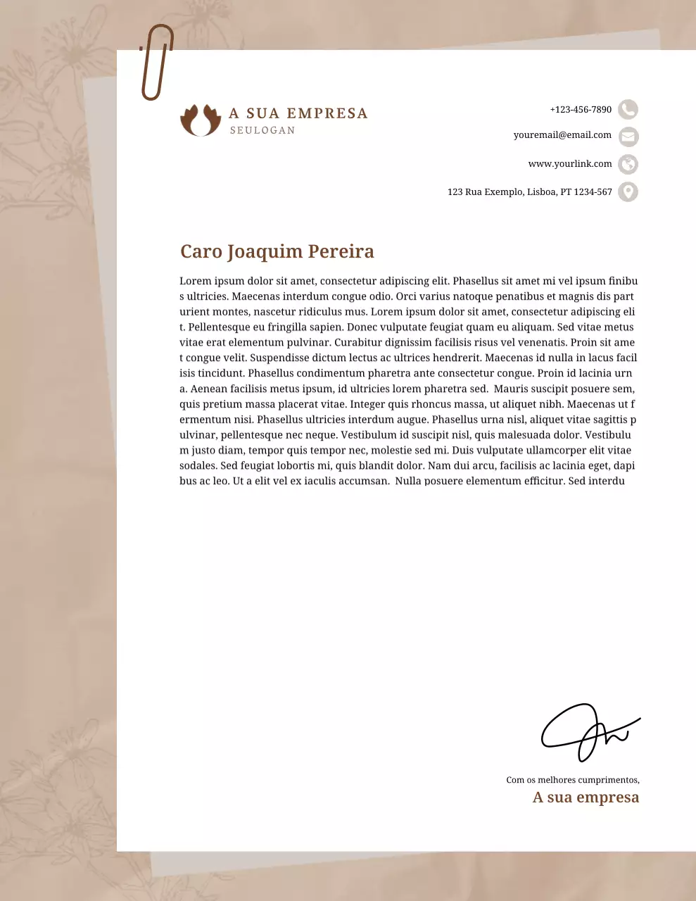 Papel timbrado comercial bege profissional