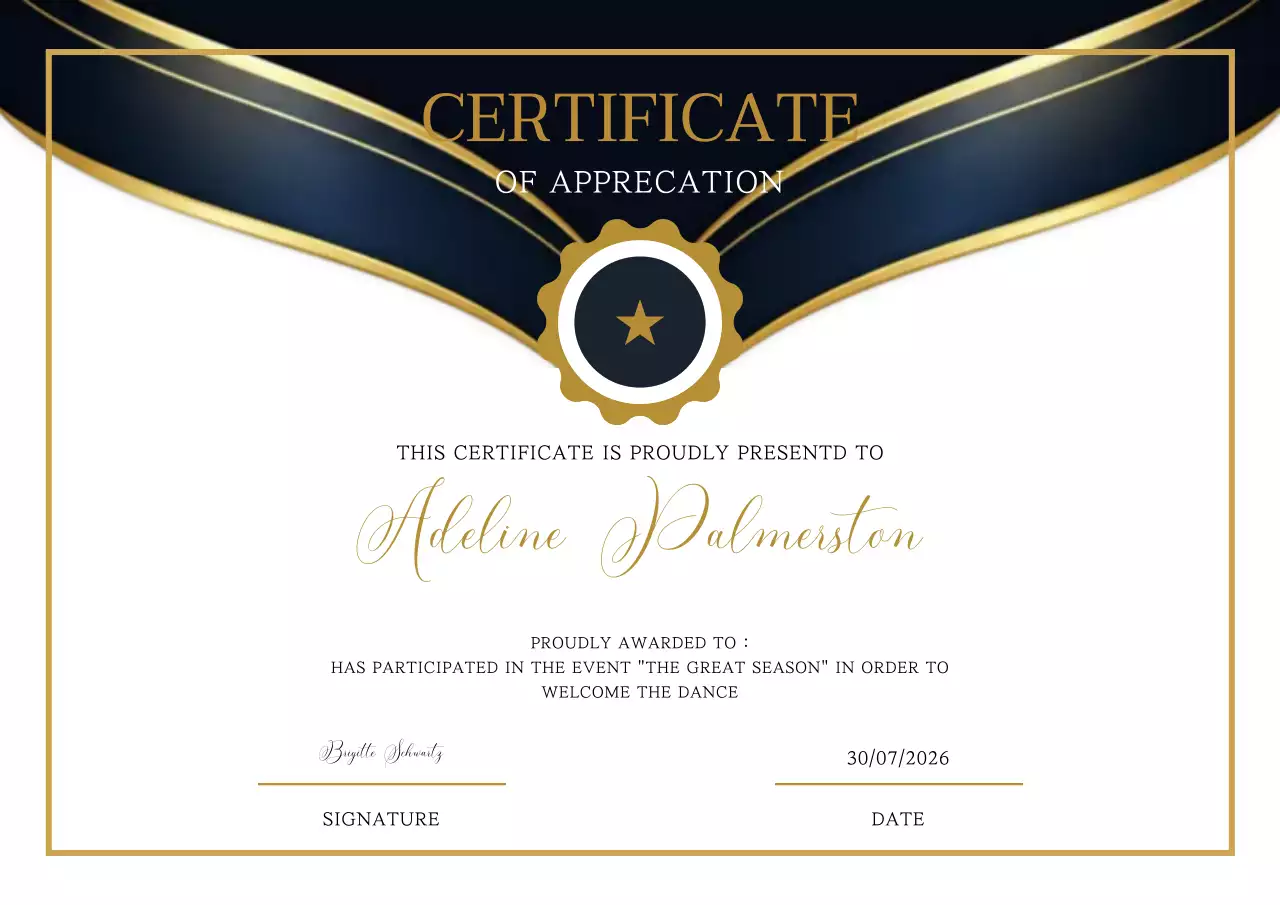 Navy and gold modern appreciation certificate