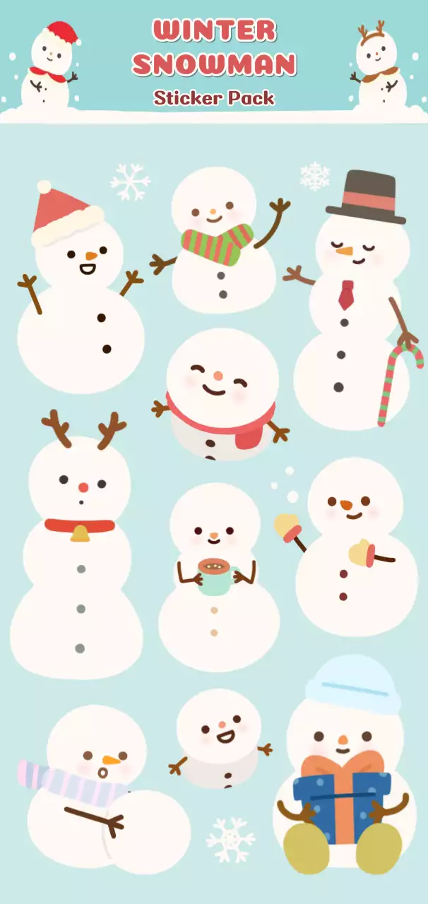 하늘색의 아기자기한 겨울 눈사람 일러스트