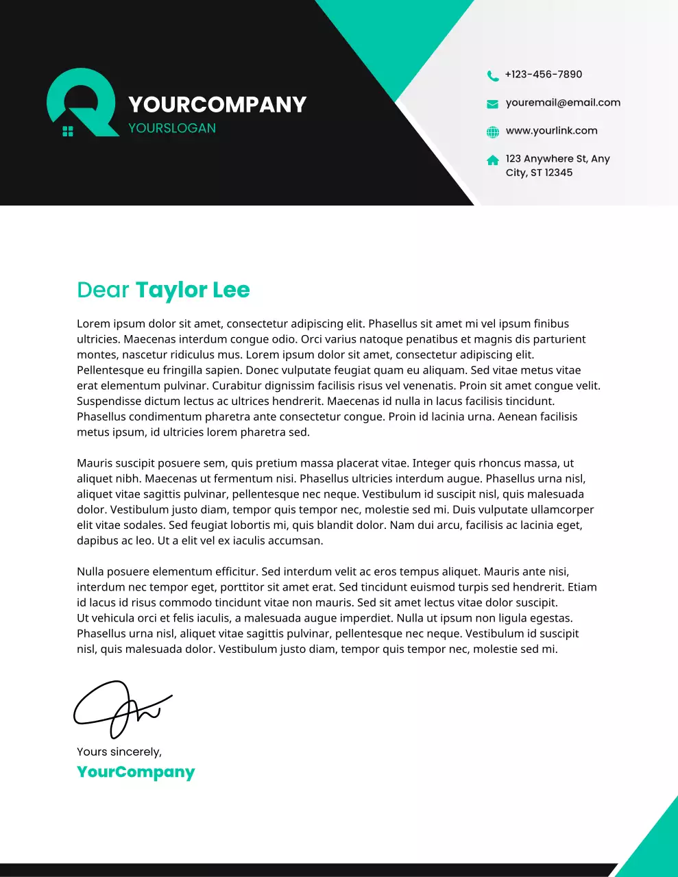 청록색 모던 비즈니스 레터헤드