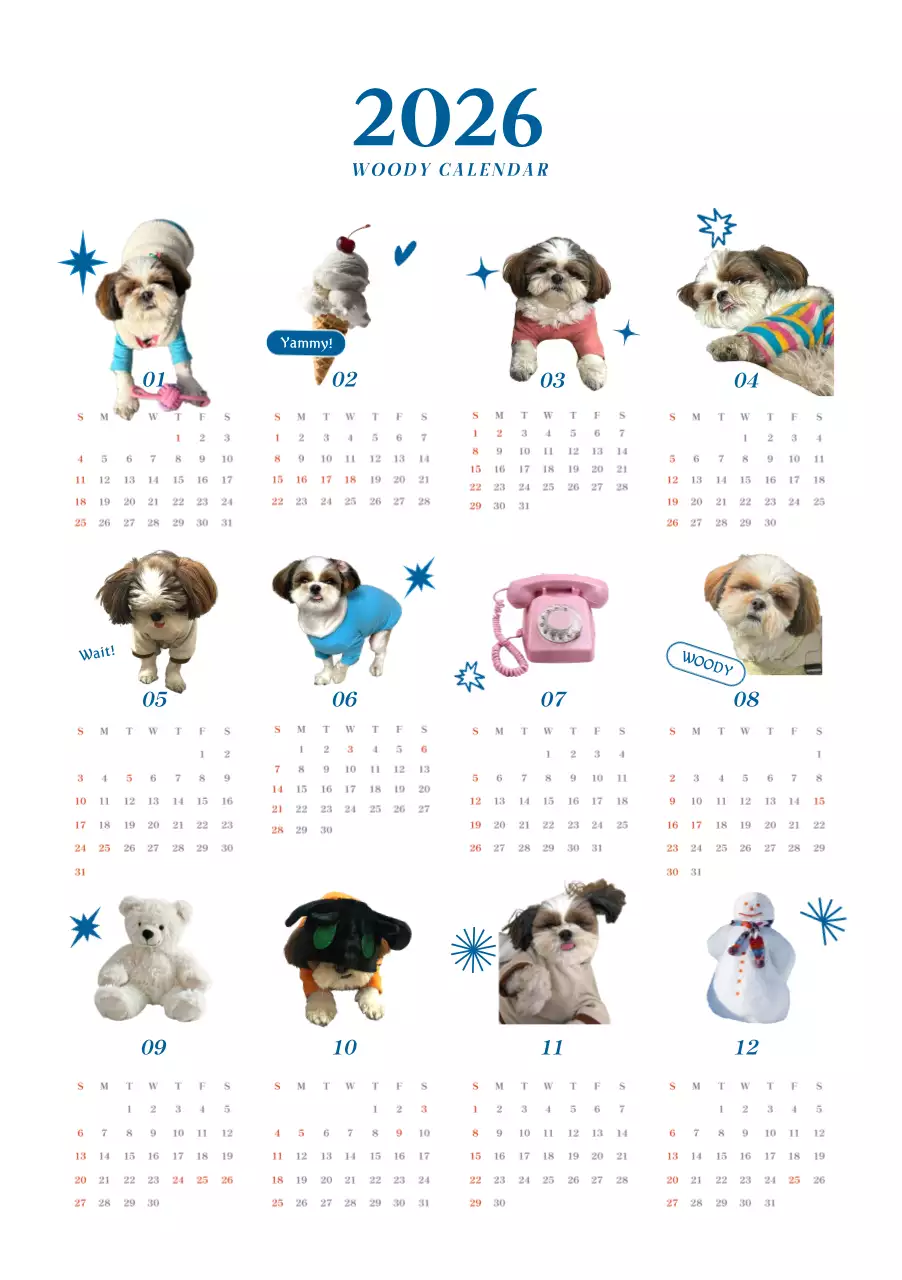 파랑 아기자기한 강아지 달력