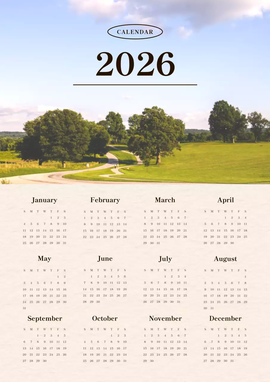 초록색과 베이지색의 미니멀한 언덕 달력