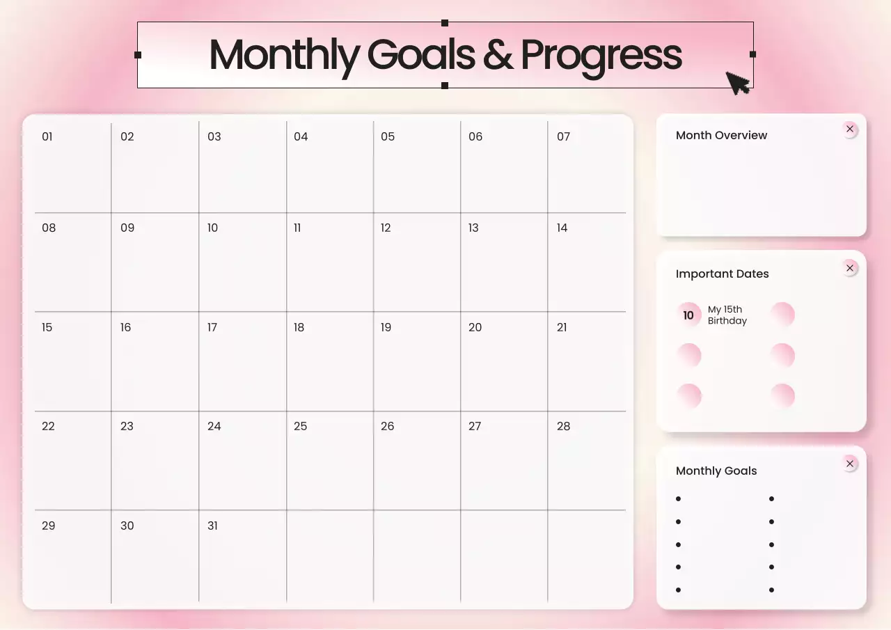 Poster lịch tháng chuyển màu hồng và trắng