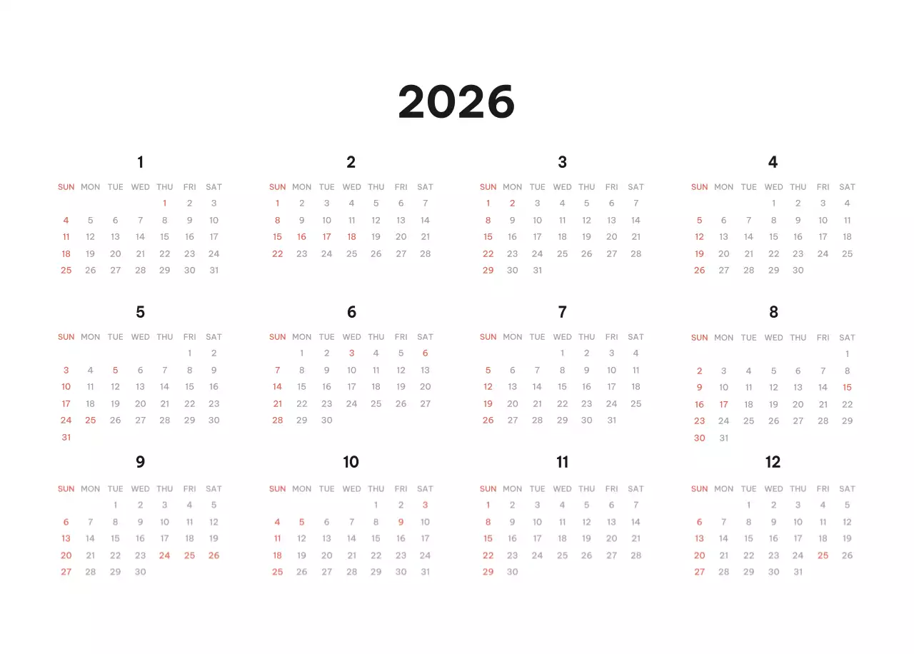 하늘색 모던 캘린더 달력