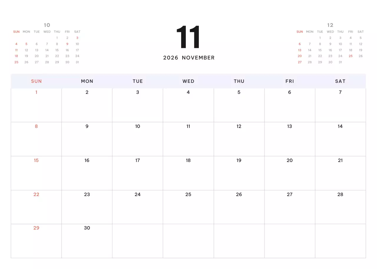 하늘색 모던 캘린더 달력