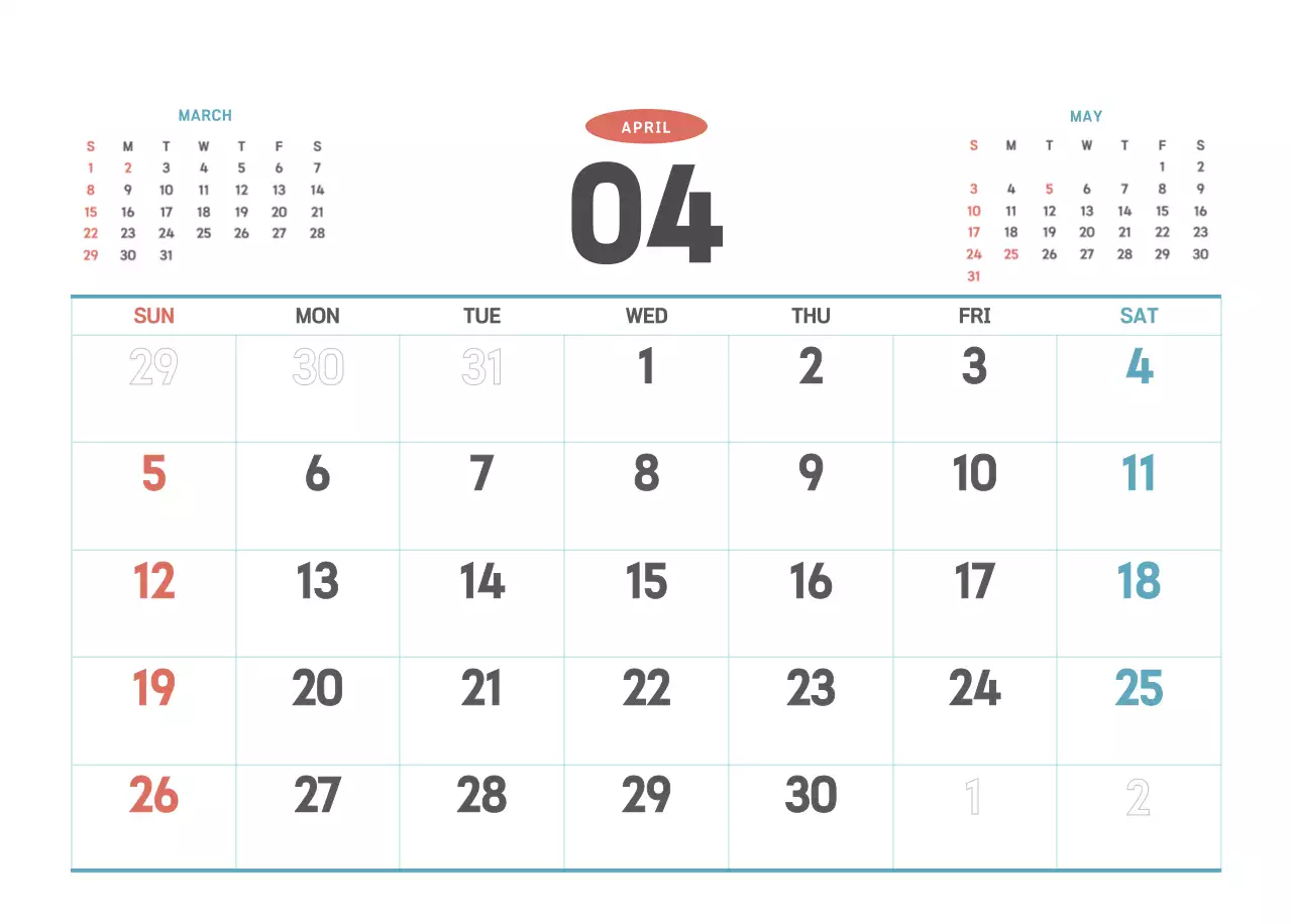 하늘색 심플 달력