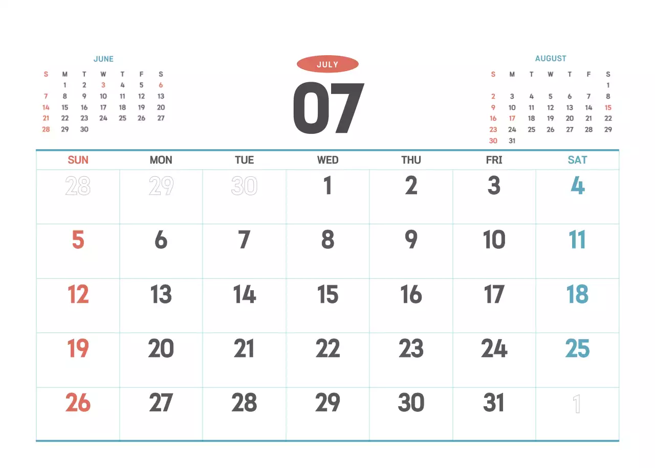 하늘색 심플 달력